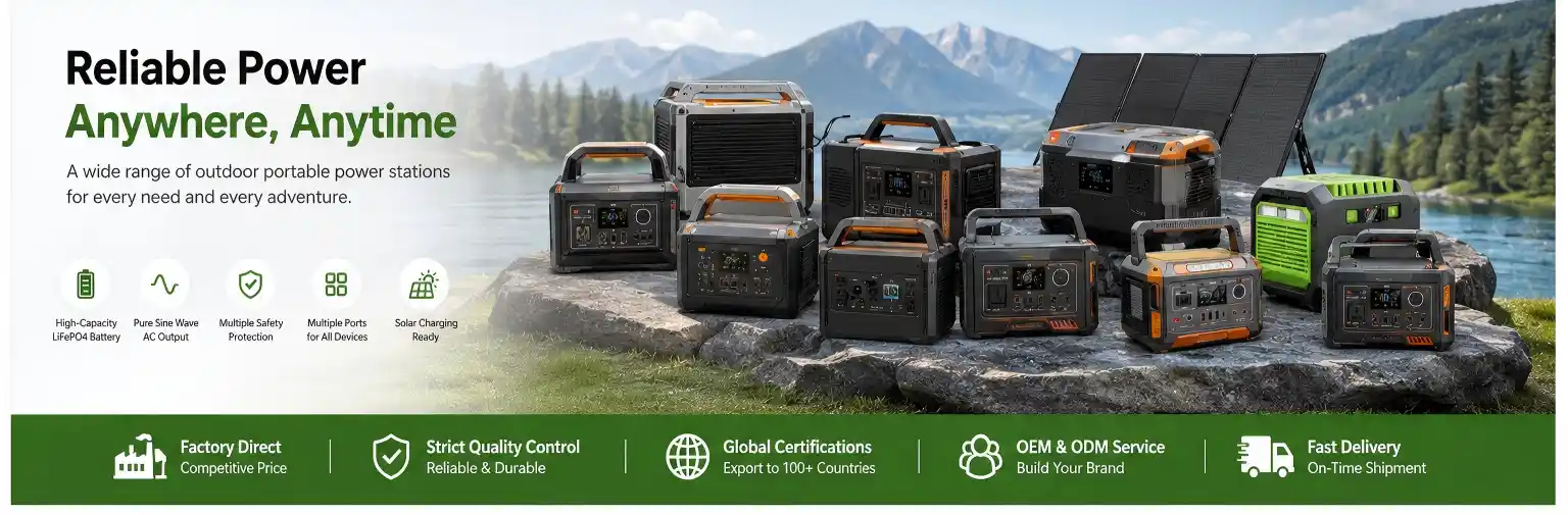 Portable power stations with solar charging for camping, outdoor adventures, emergency backup power, and renewable energy applications