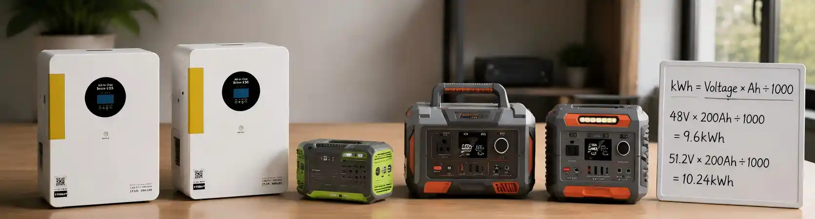Battery capacity comparison showing Ah and kWh calculation for home energy storage systems