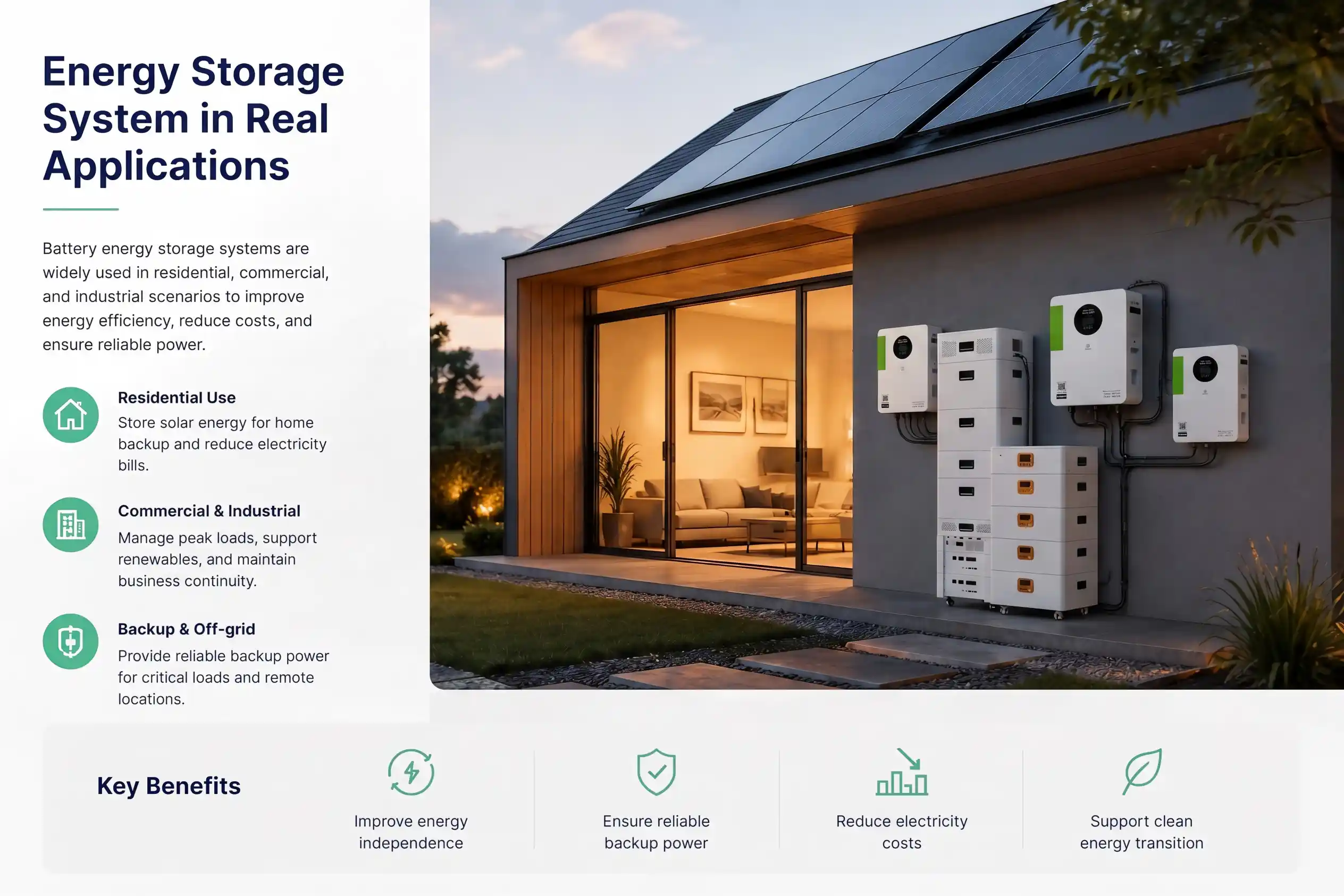 Battery energy storage system applications for residential, commercial, and off-grid power solutions