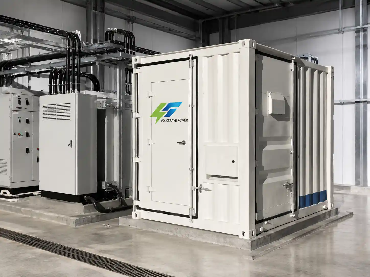 Commercial battery energy storage system illustrating the difference between energy capacity in kWh and power output in kW