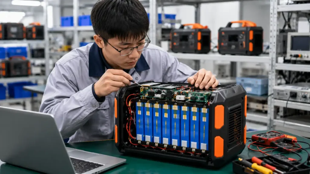 LiFePO4 battery pack and BMS inspection for portable power stations