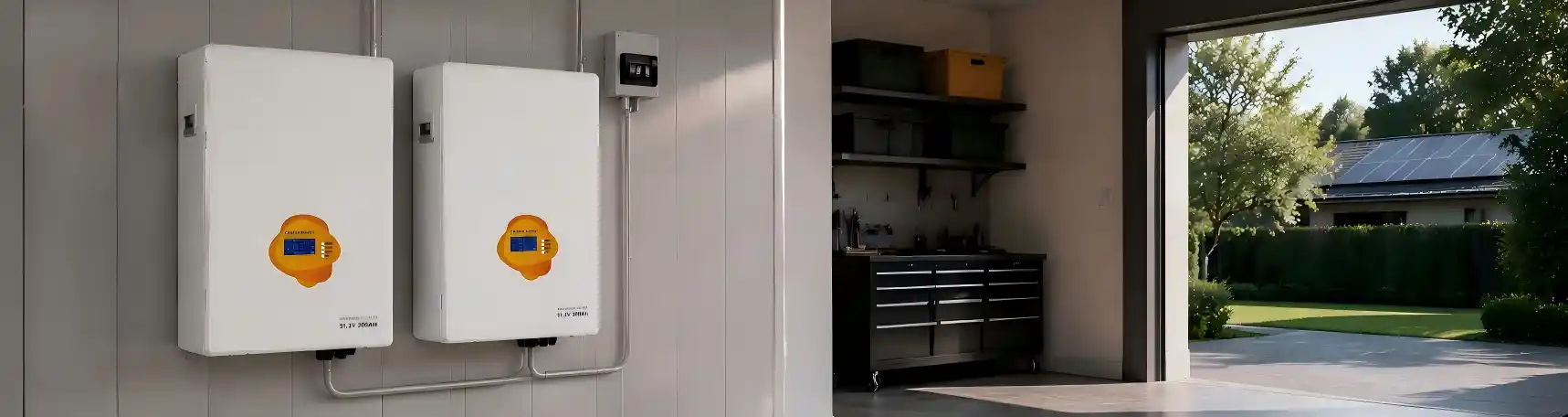 Wall mounted home battery backup system installed in a modern Australian residential garage for solar energy storage1