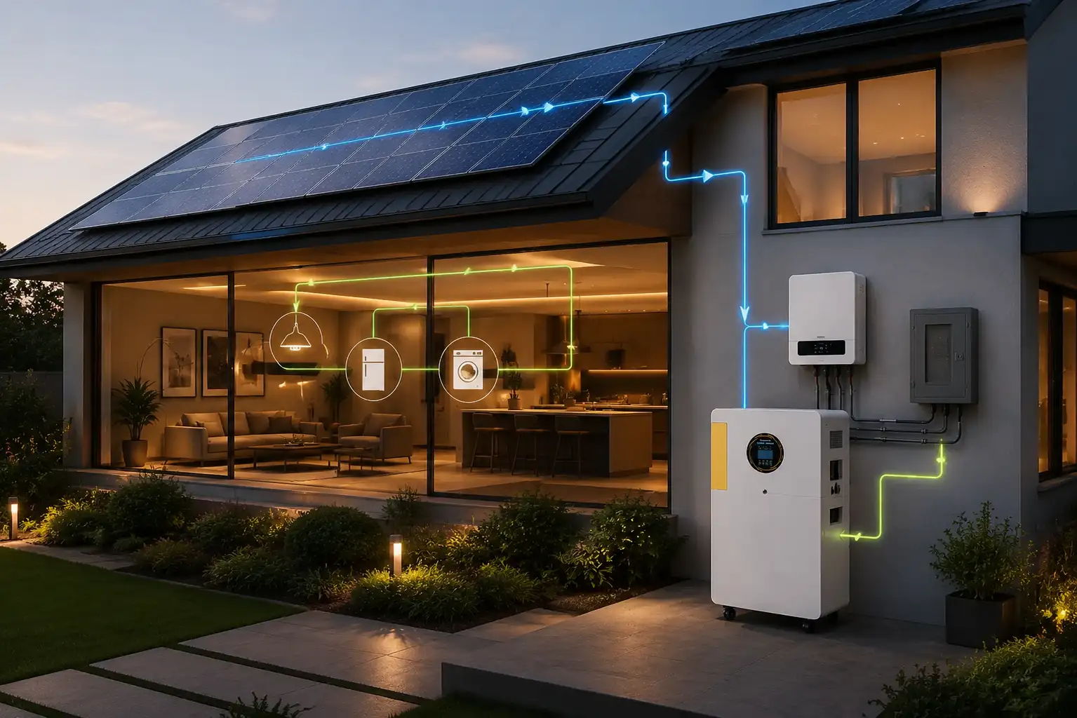 Solar energy storage LiFePO4 battery storing rooftop solar power for home backup