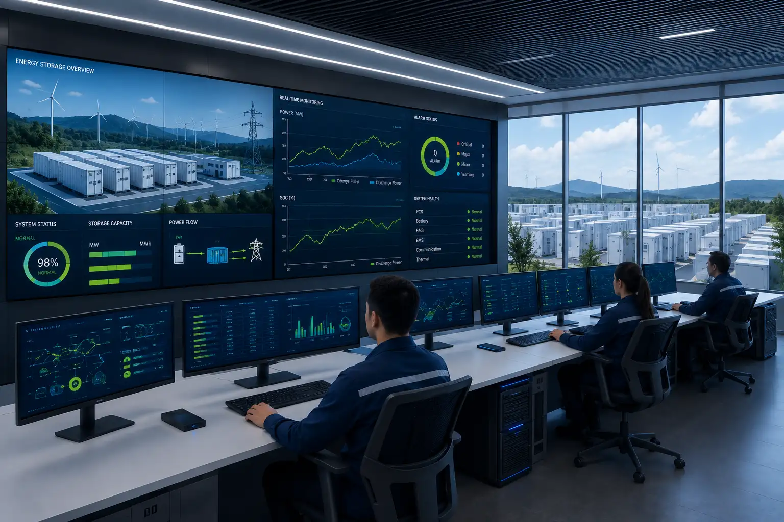 Battery energy storage control room for EMS dispatch and grid operations