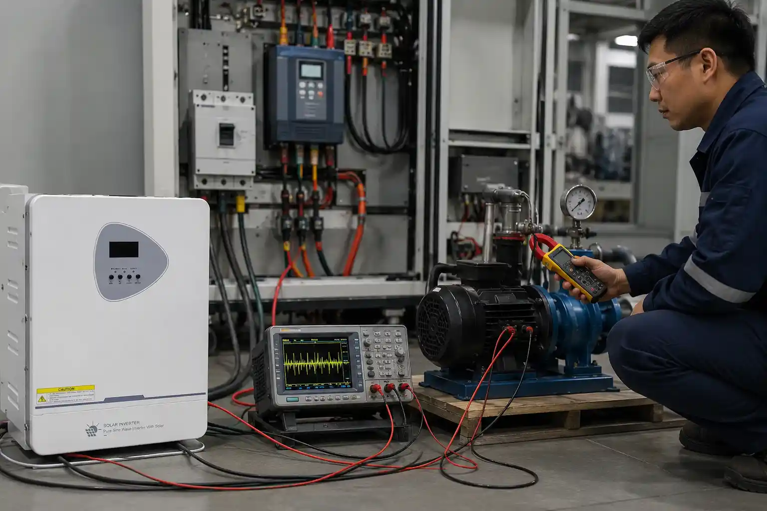 Battery inverter surge load test for motors and compressors