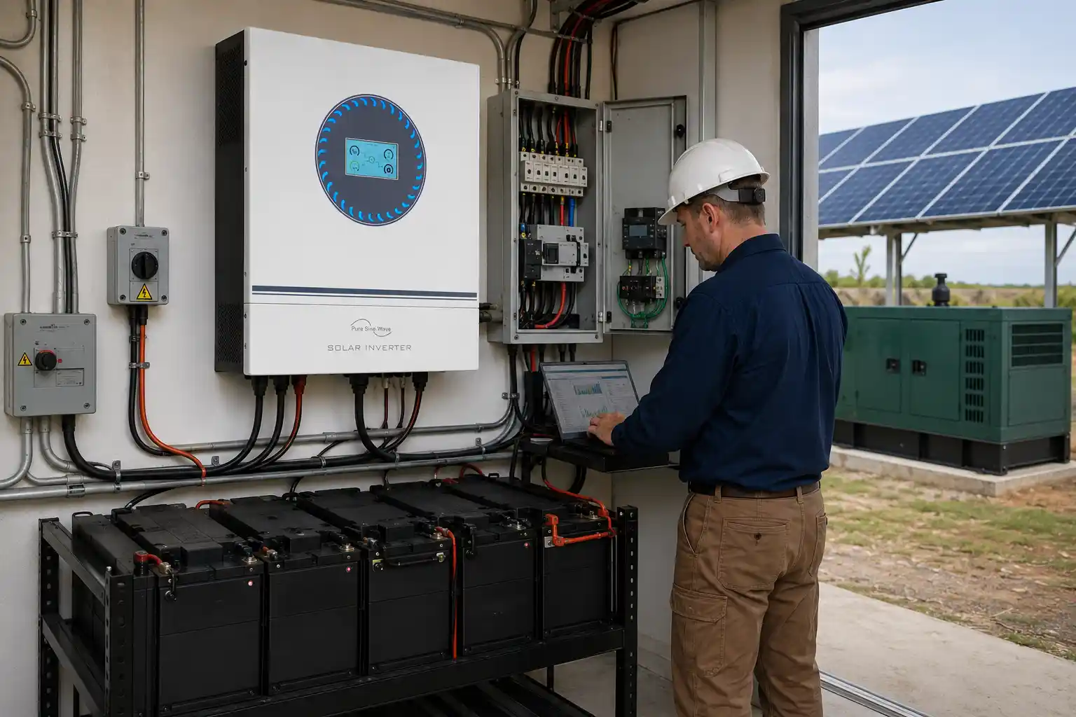 Hybrid inverter with generator and battery integration for backup power