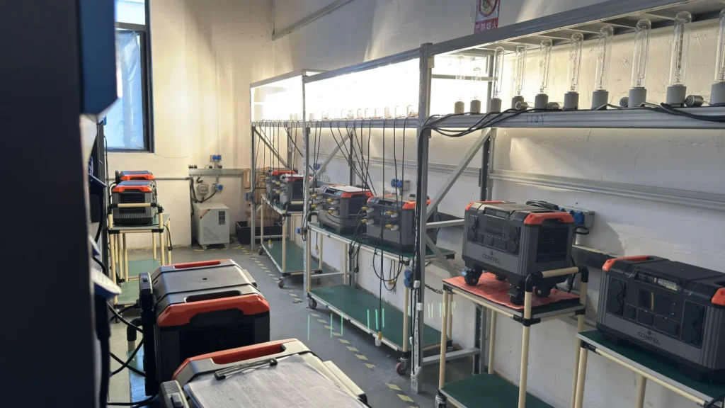 Portable power station production line with performance and aging testing