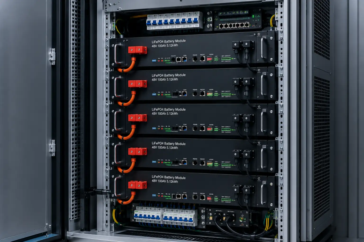 Rack-mounted LiFePO4 telecom battery with battery management system