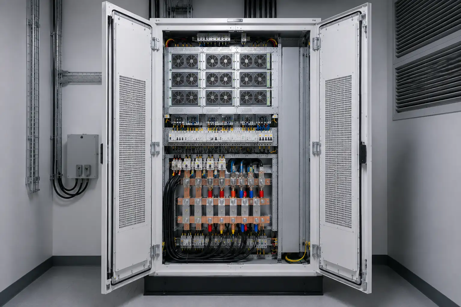 Telecom rectifier and DC charger cabinet for battery backup systems