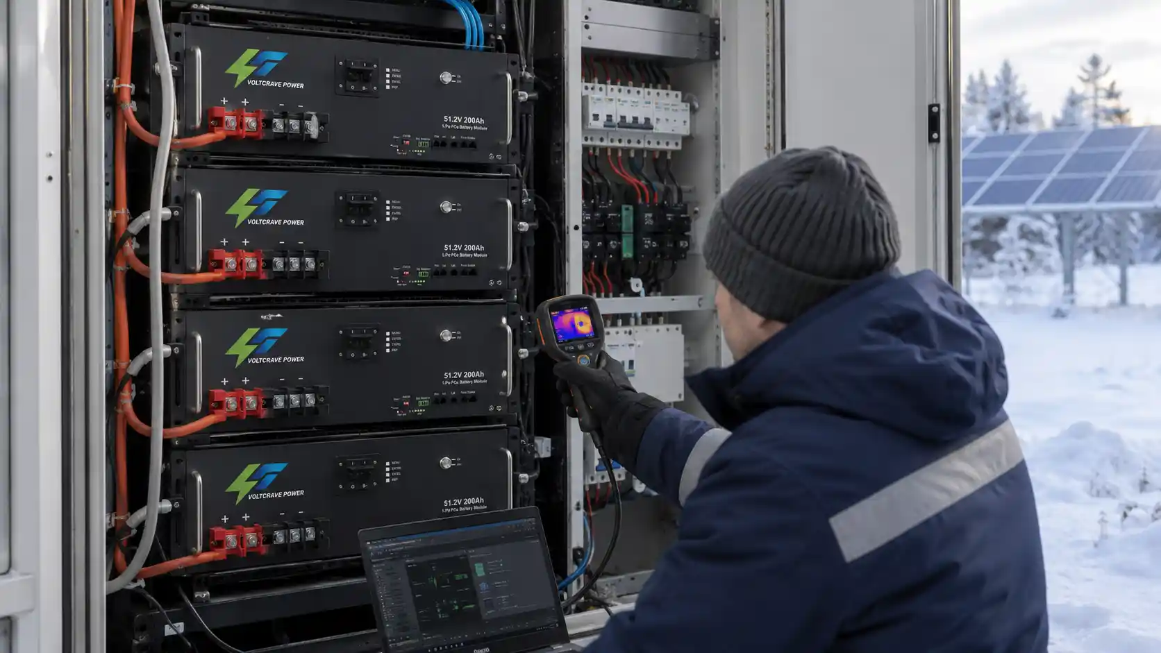 Temperature differences in a multi-battery LiFePO4 rack during winter