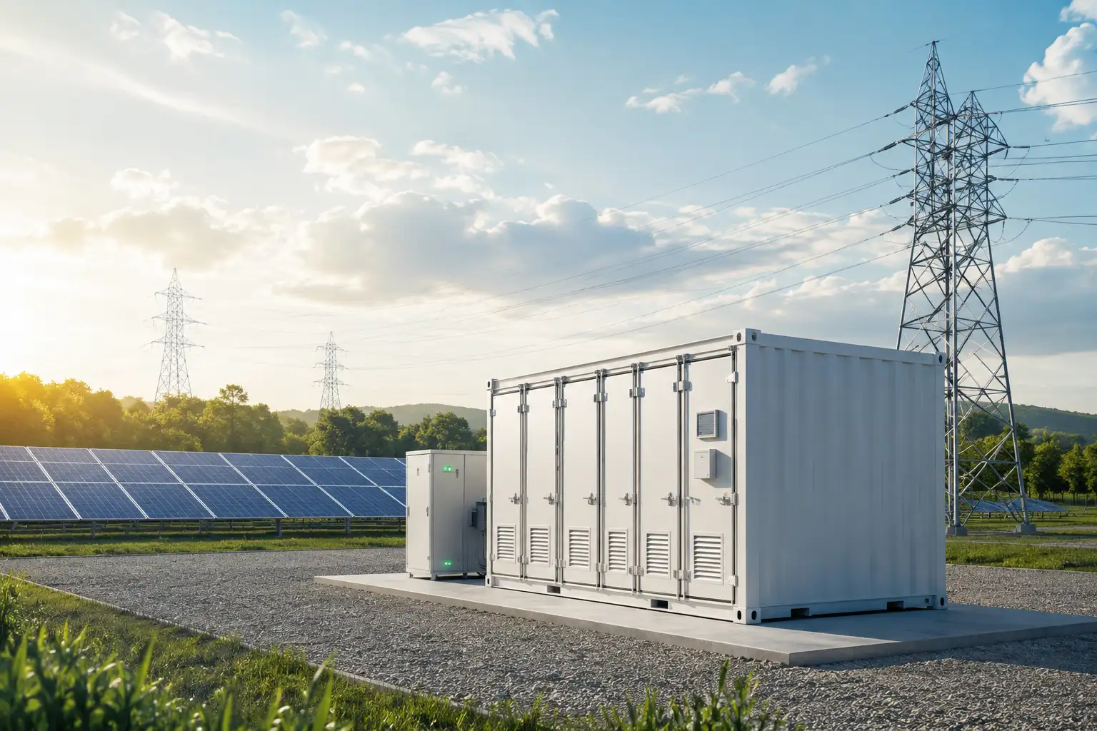 Renewable energy, grid input, and battery storage site for utility-scale BESS