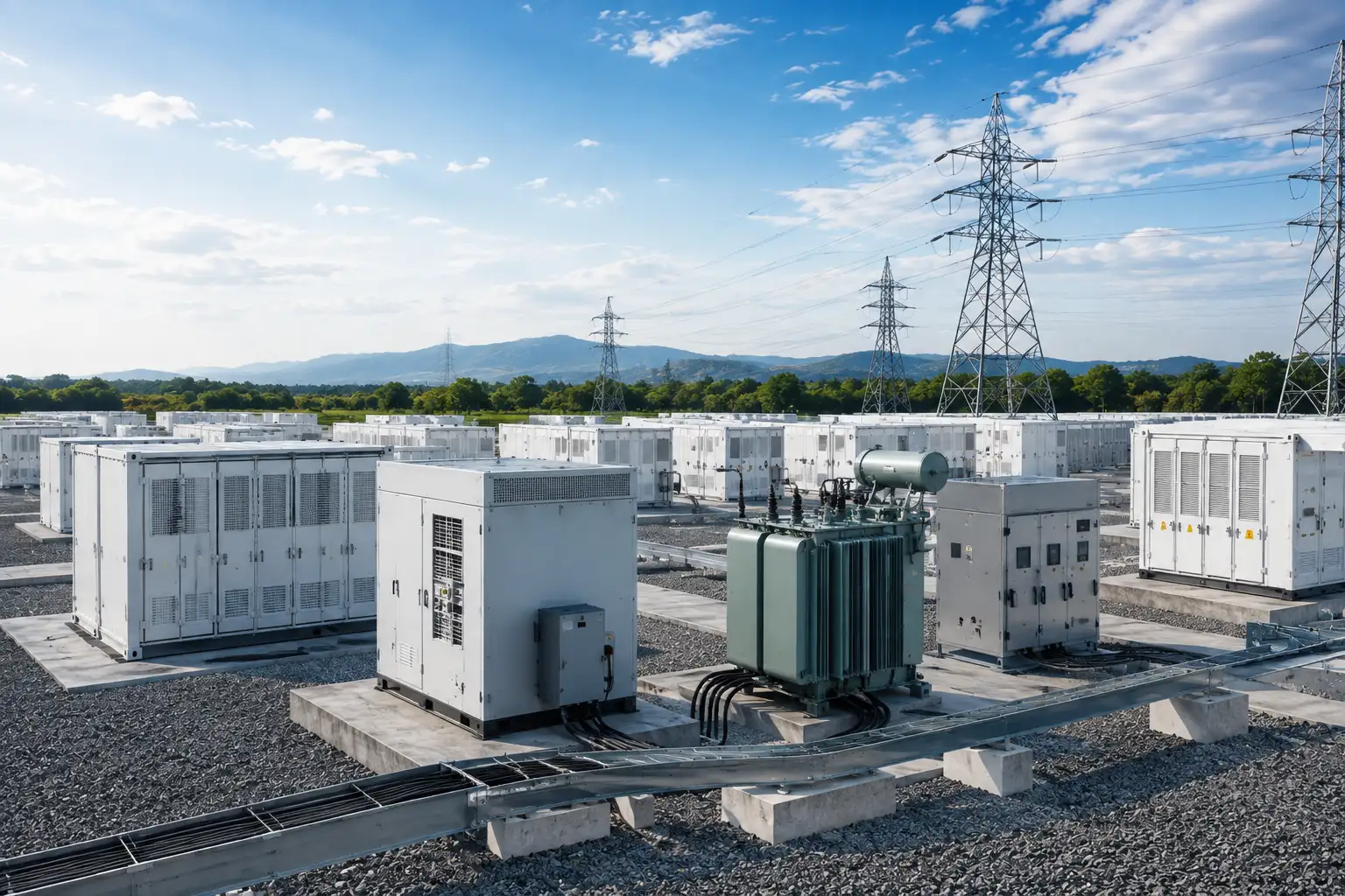 Power conversion system, transformer, and switchgear for grid-scale battery storage
