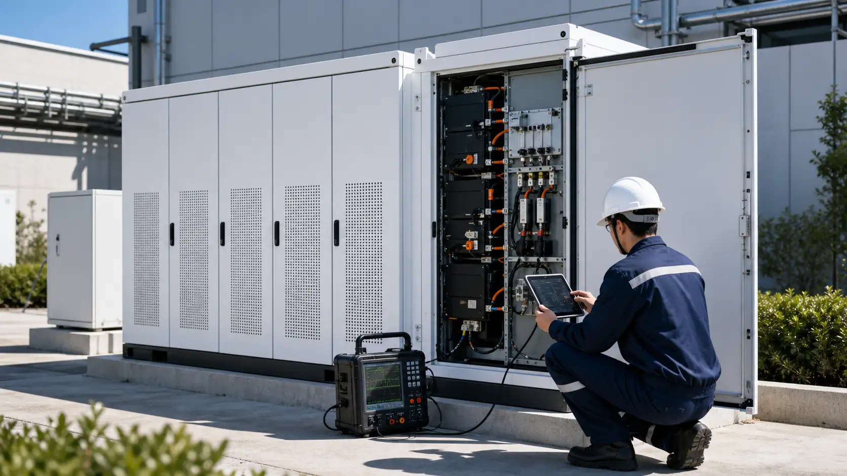 Commissioning commercial energy storage system with EMS setup performance verification and monitoring