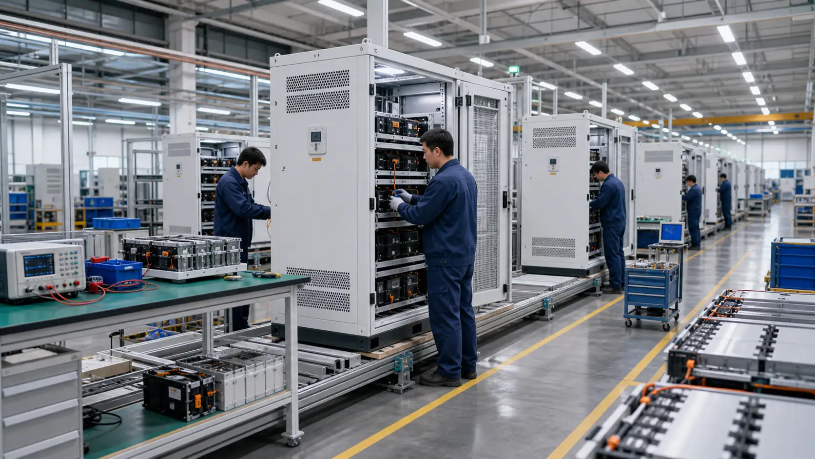 Factory assembly testing and preparation of commercial industrial battery energy storage system