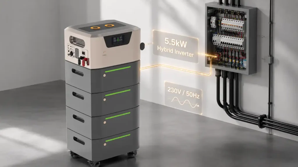 20kWh Stacked LiFePO4 Energy Storage System 51.2V 400Ah 5.5kW Hybrid Inverter (3)