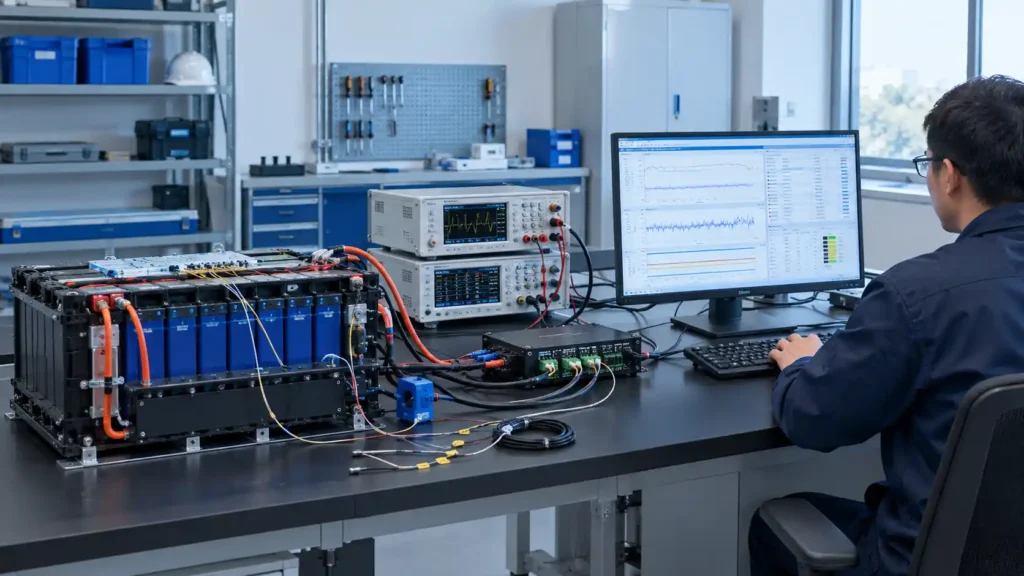 BMS estimating battery SOC using voltage current and temperature data