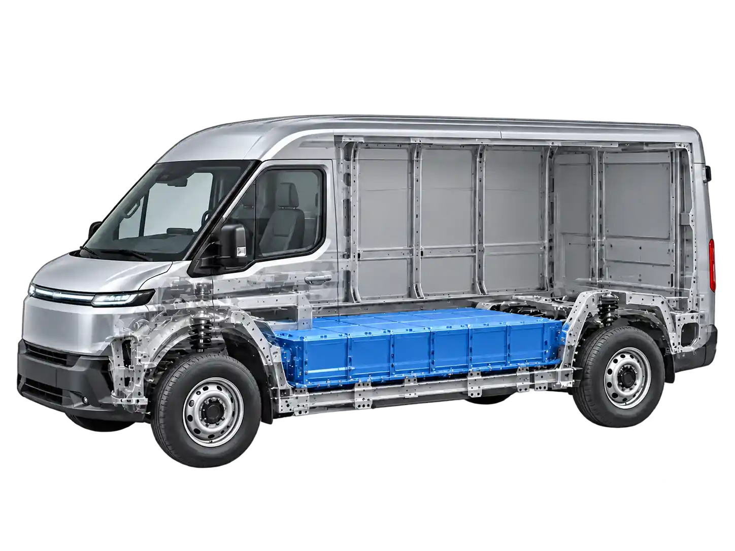 Commercial electric vehicle with a lithium battery system integrated into the chassis