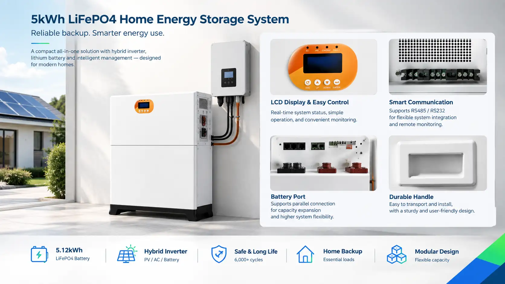 Detailed Technical Features of the 5 kWh LiFePO4 Hybrid Home Energy Storage System
