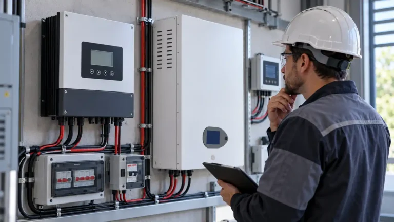 Engineer diagnosing MPPT solar charge controller settings and LiFePO4 battery charging issues.
