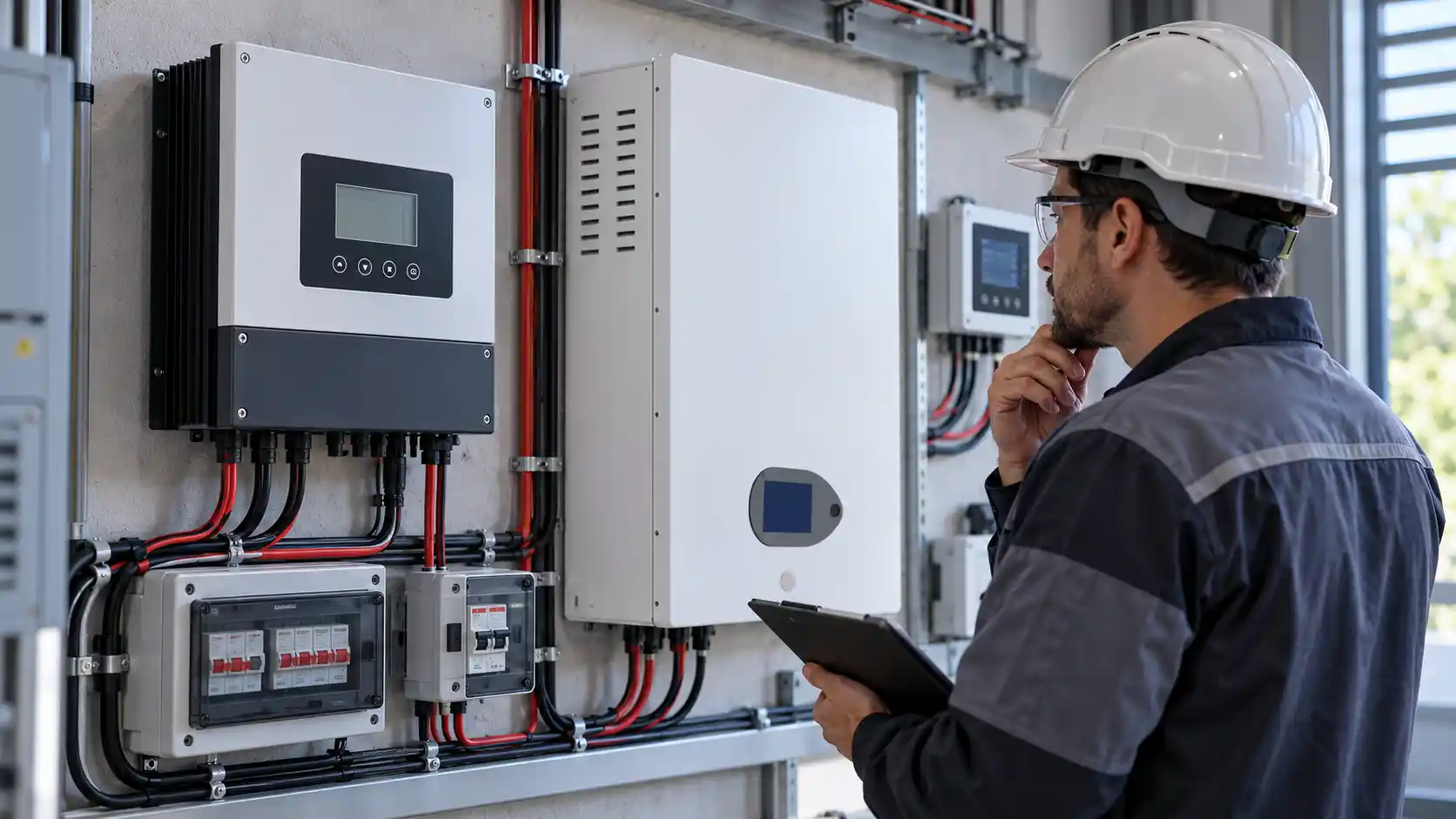 Engineer diagnosing MPPT solar charge controller settings and LiFePO4 battery charging issues.