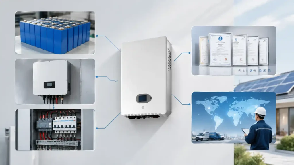 Residential battery storage cost breakdown including battery, inverter, installation, and certification factors